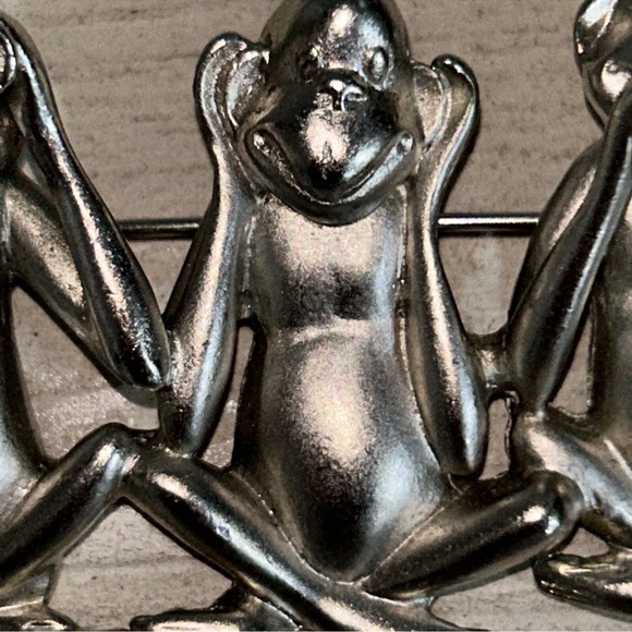 Vintage OAJC See No Evil Hear No Evil Speak No Evil Monkey Brooch Pin - Picture 4 of 8